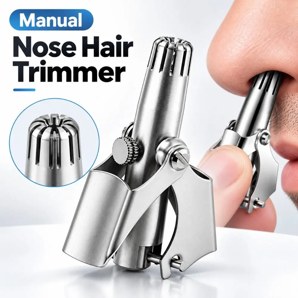 Stainless Steel Nose Grooming Clipper Washable Rotating Cutter Head Manual Nose Hair Trimmer Battery Free Portable