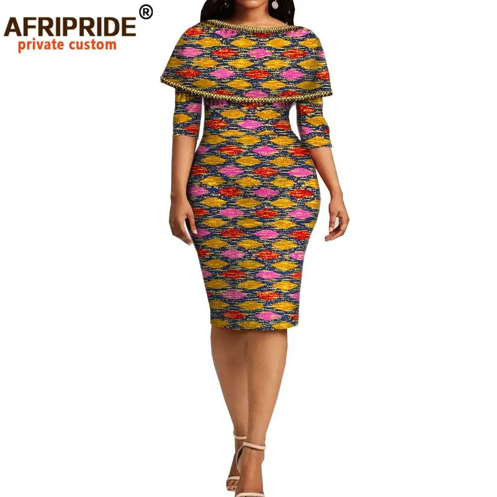 2026 African Ankara Print Dashiki Dress for Women Bazin Richi Half Sleeve Knee Length Women Pencil Wax Dress A1825104