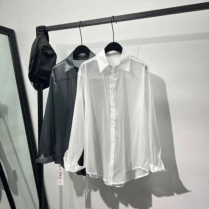 Dark Style Long Sleeved Shirt Men's A Sense Luxury Rugged and Handsome Transparent and Loose Casual Shirts Tops