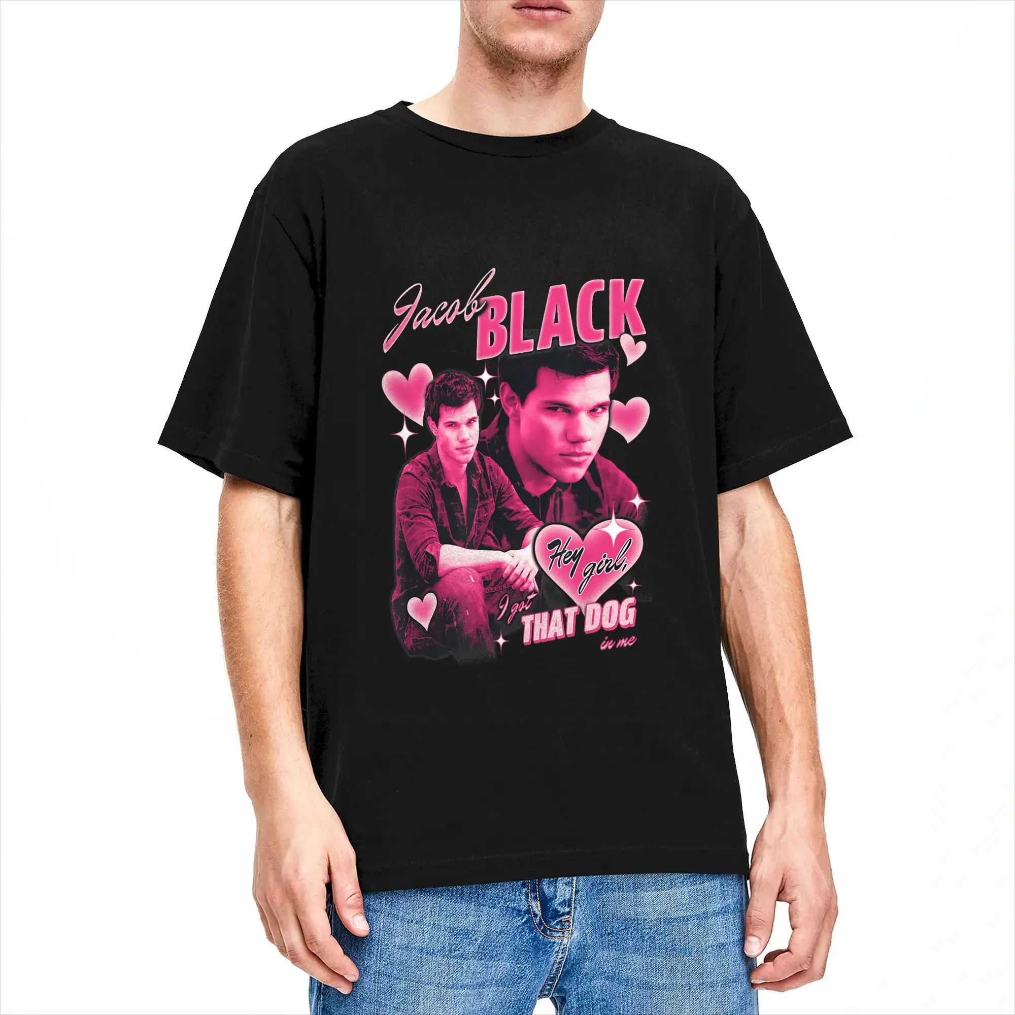 Team Jacob Pink Hearts Valentine's Day Crush Ttwilighting Movie T Shirt Summer  Hippie T Shirts Cotton Crew Neck Plus Size Tees