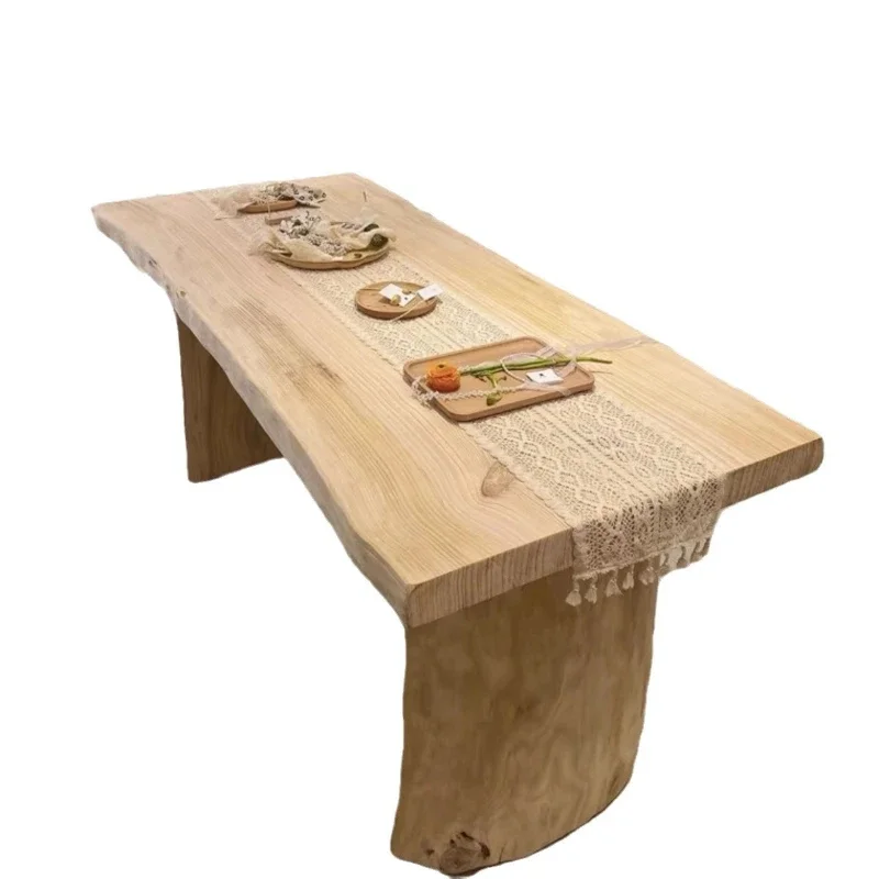 Mesa de troncos nórdica, tienda de ropa, joyería, zapatos y bolsos se exponen en la mesa de agua Nakajima, mesa larga, madera maciza.