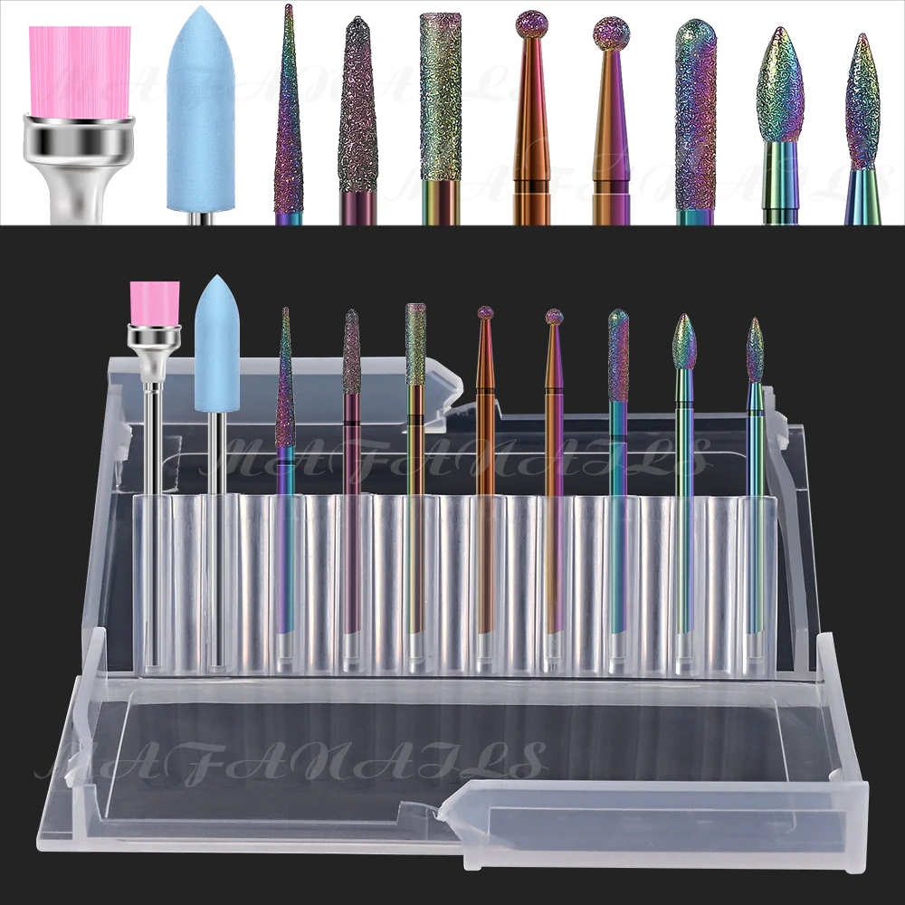 10 unids/caja juego de rebabas de carburo profesional mixto broca de uñas broca de rebaba rotativa de carburo de 4 cajas para salón de manicura broca de Metal