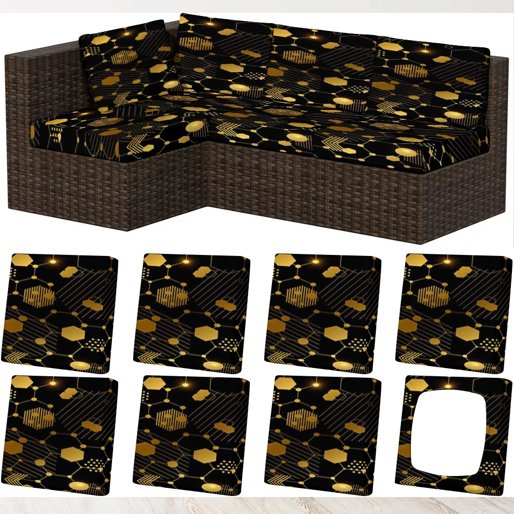 Summer Outdoor Sofa Cover, Luxurious Gold Patterned Elastic Couch Cover, Milk Silk Fabric, Pet - Friendly,