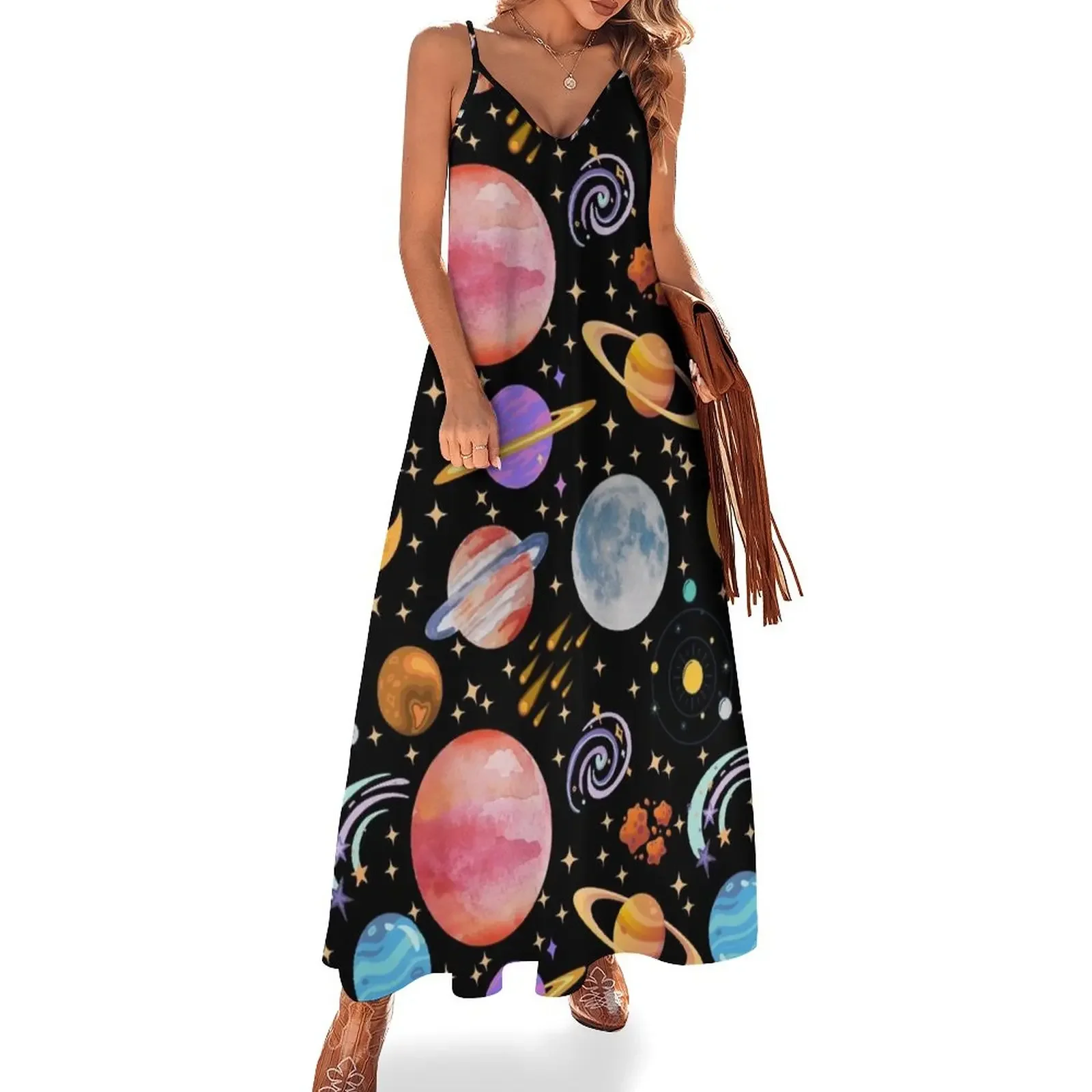 

Space - Planets Moons and Stars Sleeveless Dress summer dress sexy short dresses daring Dress