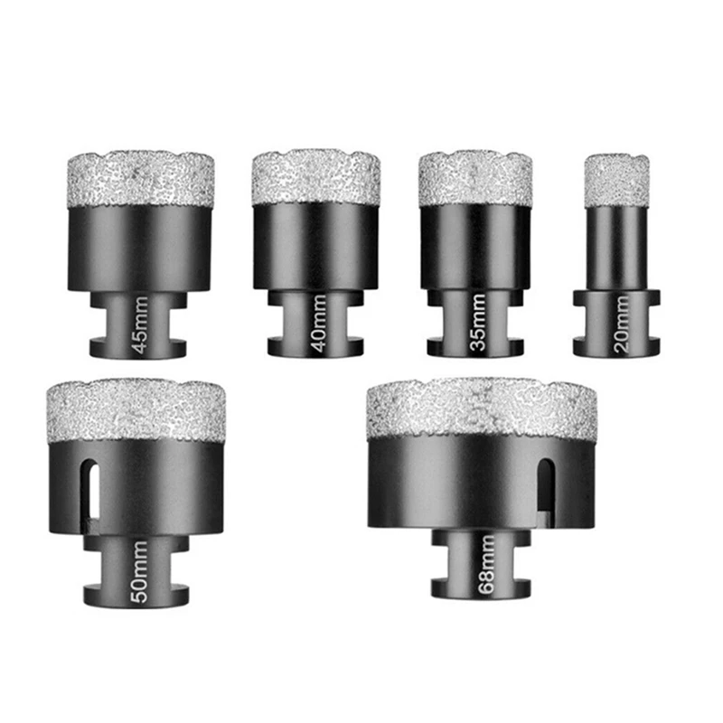 Jeu de forets diamantés pour céramique et marbre, mèches perforées brasées sous vide, scie cloche, M14, 20mm, 35mm, 40mm, 45mm, 50mm, 68mm, 6 pièces