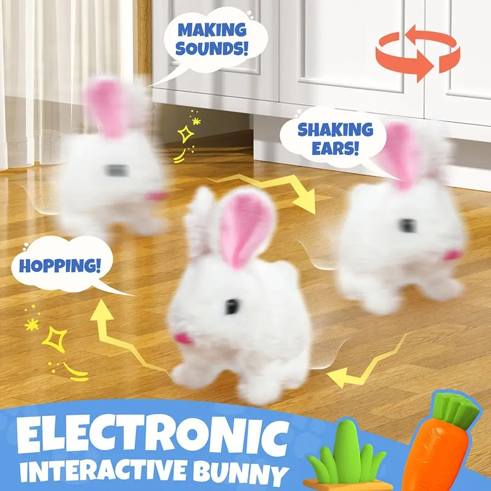 Simpatici giocattoli di peluche elettrici che alimentano interattivi con cassa per animali domestici, coniglietto che cammina, regalo, giocattoli di peluche simulati per bambini