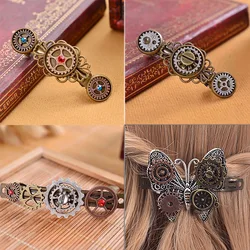 Metallic Hair Clip in Steampunk Gear Style with Decorative Spring for Creative Hairstyle