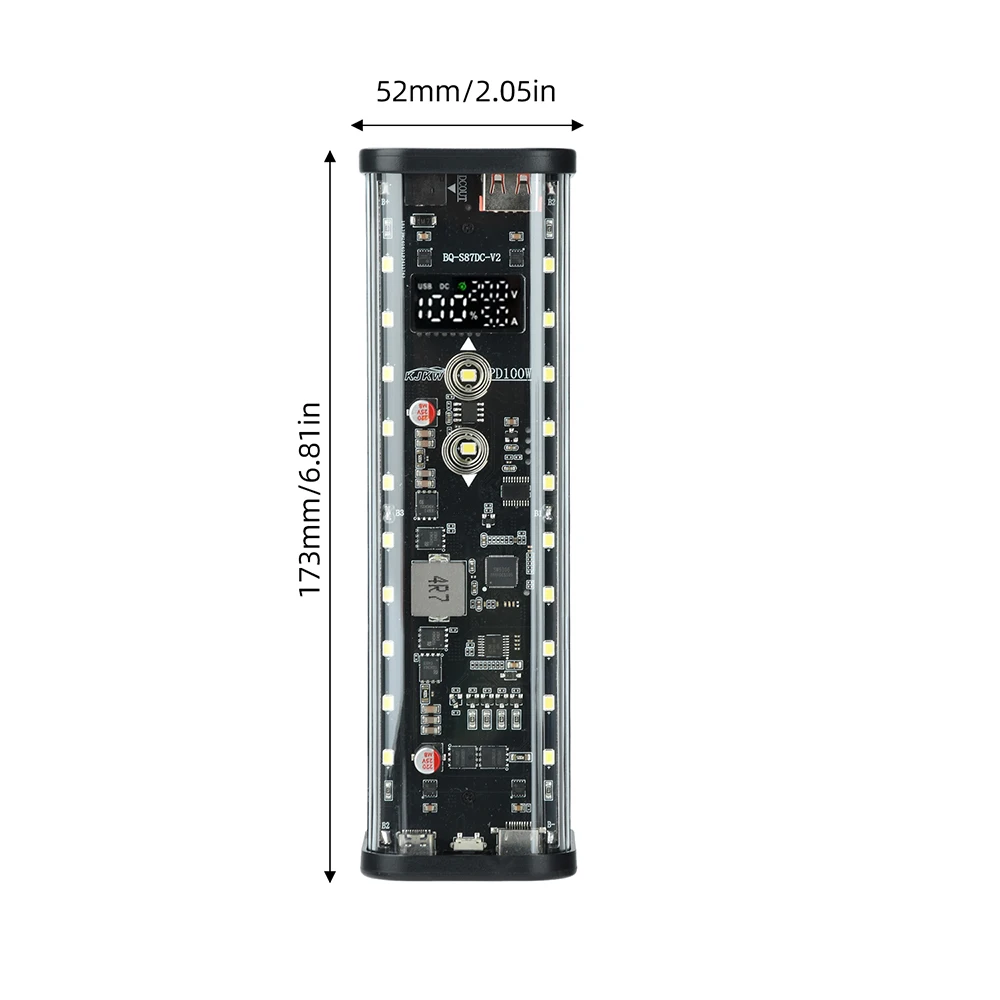 100W PD3.1 Transparentes DIY Powerbank-Kit, 8-Zellen 21700, lötfreier Batteriehalter, DC-Spannung einstellbar, Schnellladebox – Detail 33