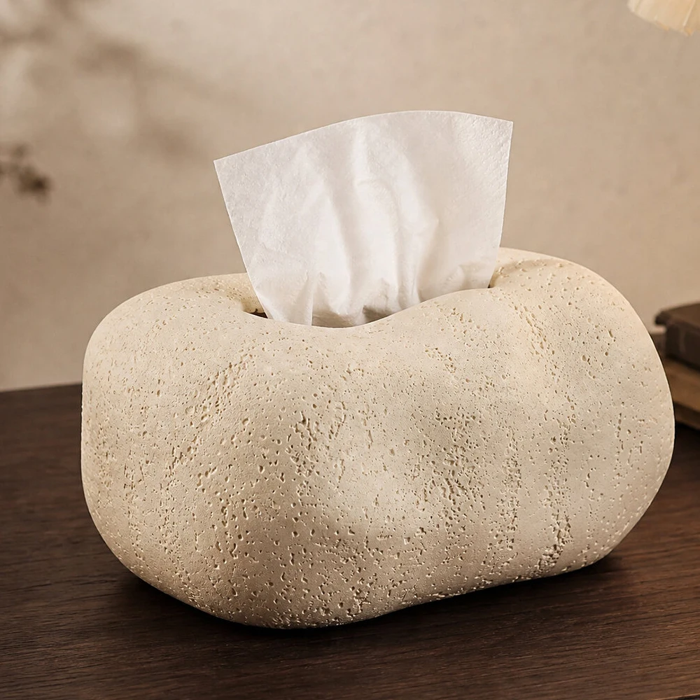 Travertine Tissue Box Advanced Sense Desktop Tissue Storage Box Table Home Creative High-value Paper Box Home Decoration