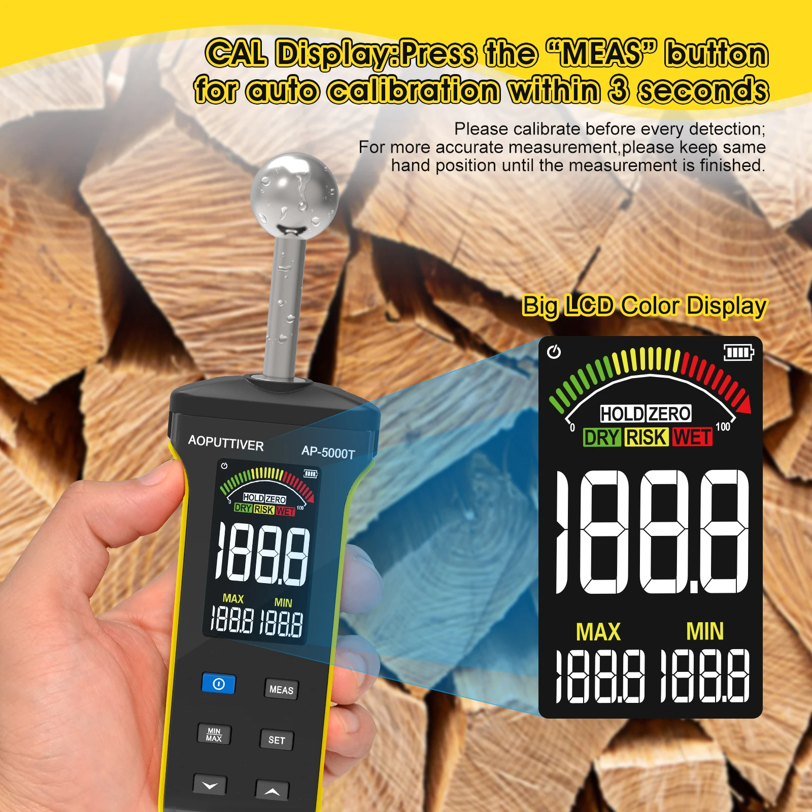 Pinless Moisture Meter Wood Drywall, Inductive Moisture Detector with Alarm, Non-Destructive Moisture Level Detector BT-5000T