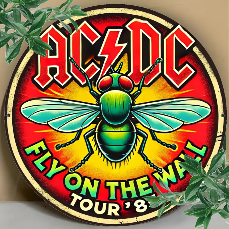 Room Decor 1pc AC/DC Fly on the Wall Tour '85 Metal Tin Sign, 20.32x20.32 cm Aluminum Wall Art, Waterproof and Rustproof, Heat a