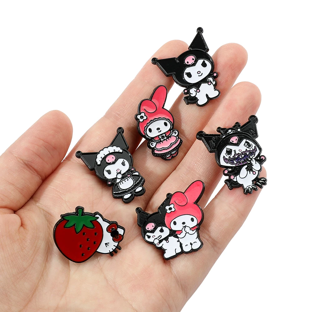 Anime Enamel Pin Kuromi Hello Kitty Badge Metal Brooch Kawaii Jewelry Jeans Jacket Lapel Pin Decoration Accessories Gifts