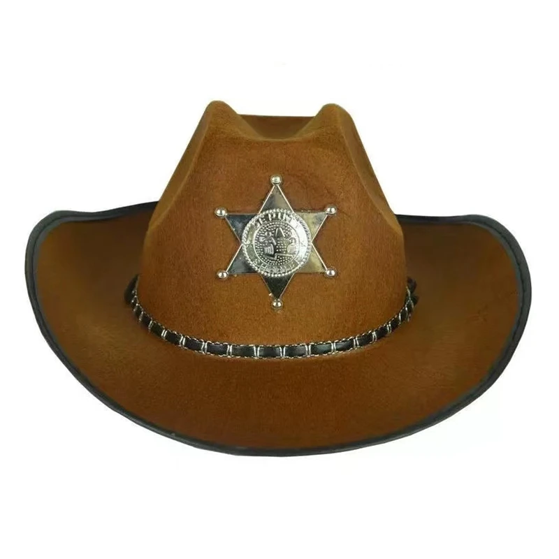 Western Wild West Sheriff Hat With Star Party Costume For Men Lady women Jazz Cowgirl Wide Cowboy Hat Unique Star Badge Decors