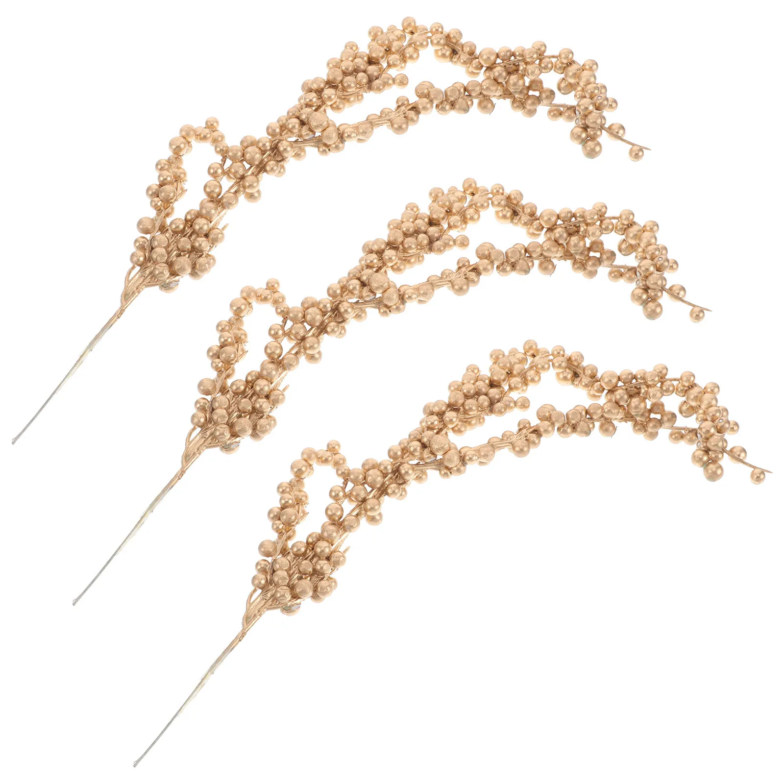 

3Pcs Golden Simulation Berry Branches Exquisite Fake Berry Branches for Christmas Ornament Gift Wrapping Home Decor Event