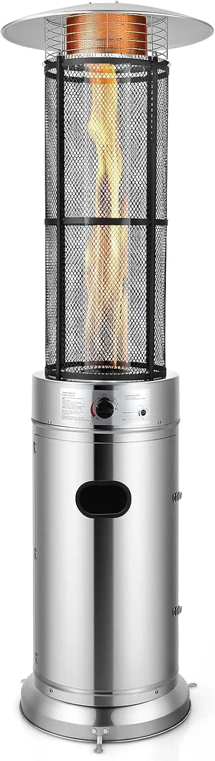 COSTWAY Outdoor Propane Patio Heater 40,000 BTU Dancing Flame Portable Wheels Stainless Steel Pyramid Floor-Standing Garden