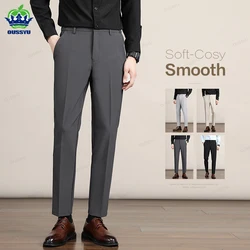 Brand Clothing New Spring Autumn Men's Suit Pants Stretch Business Elastic Waist Korean Non-iron Slim Grey Casual Trousers Male