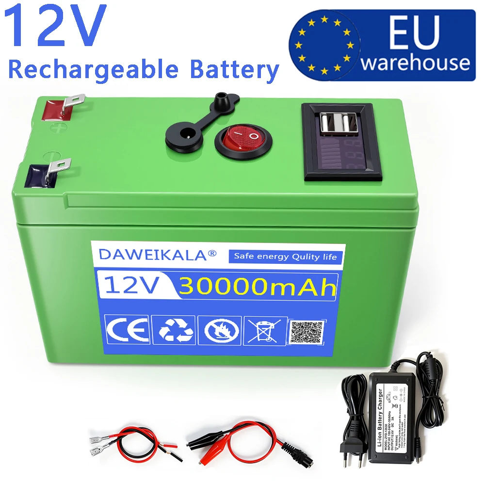 12V Batterie 30000mAh Lithium-Batterie mit eingebautem BMS 4000+ Zyklen Perfekt für Solar-Fischfinder, Power Wheel, Boot, Wohnmobil, Solarenergie, Kinderspielzeug, Elektrofahrzeug-Batterie 12,6V 3A