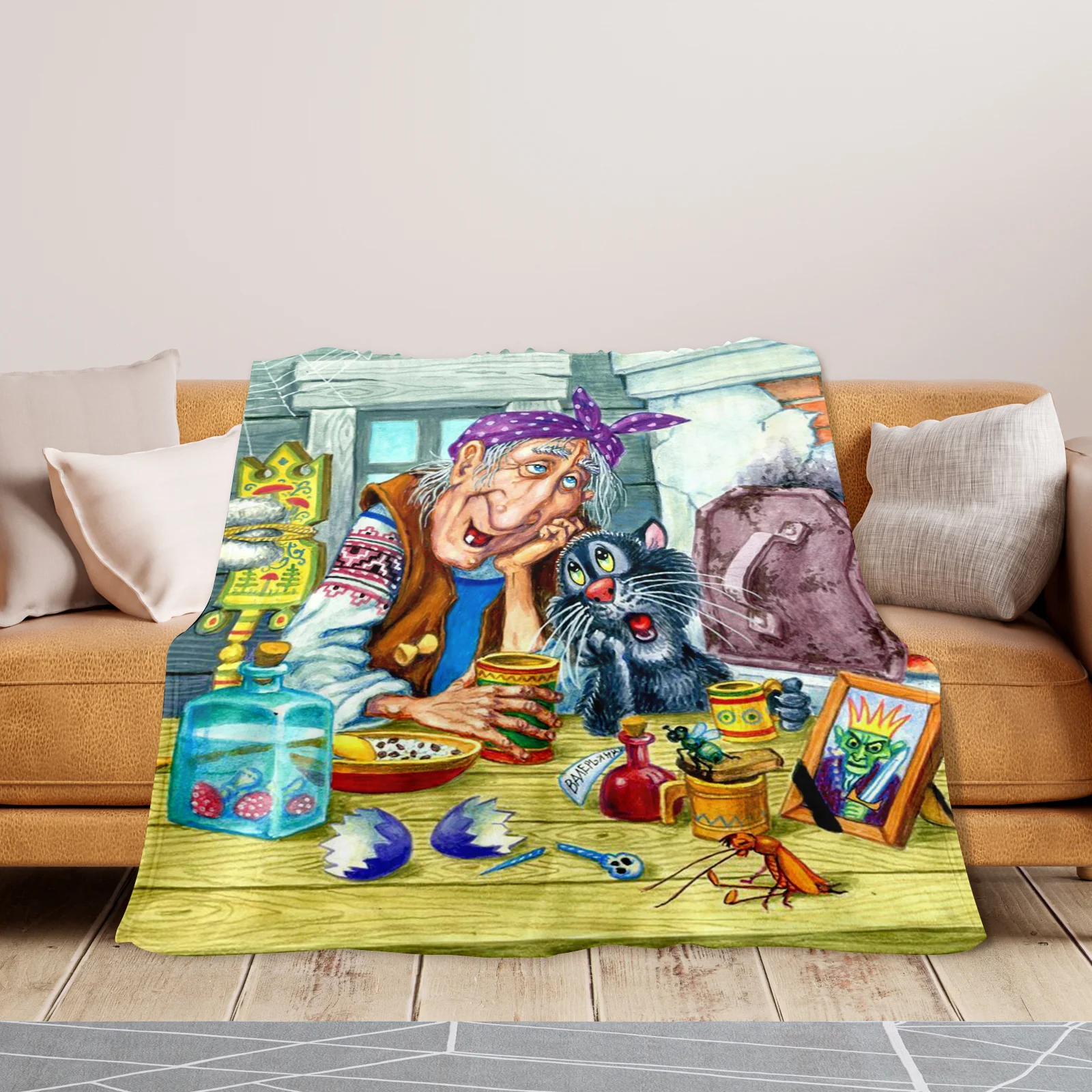 Mystic Witch Cat Potion And Table Art Blanket For Elegant Home Decor And Unique Gift Choice For Adults