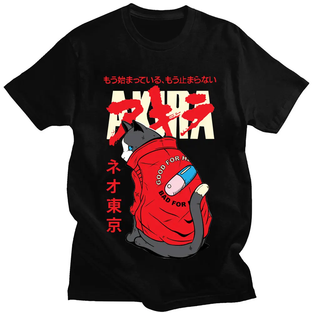 Anime Akira Cat Kaneda Shotaro T-shirt Men Woman Fashion Casual Short Sleeve T-shirt Streetwear Hip Hop Cotton Harajuku T shirt