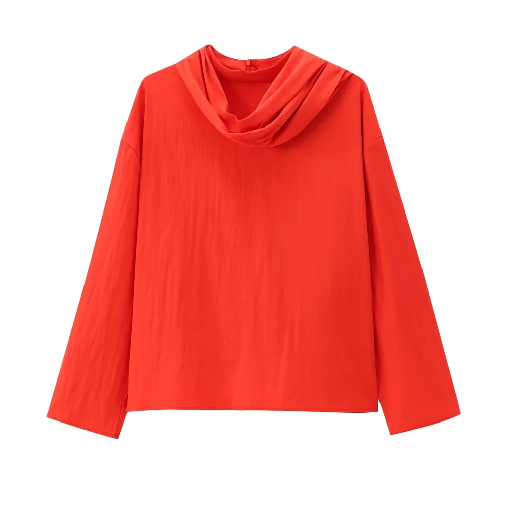 

TRAF Autumn New Product Women's Fashion Casual Loose Thin Scarf Decoration Round Neck Long Sleeve Shirt