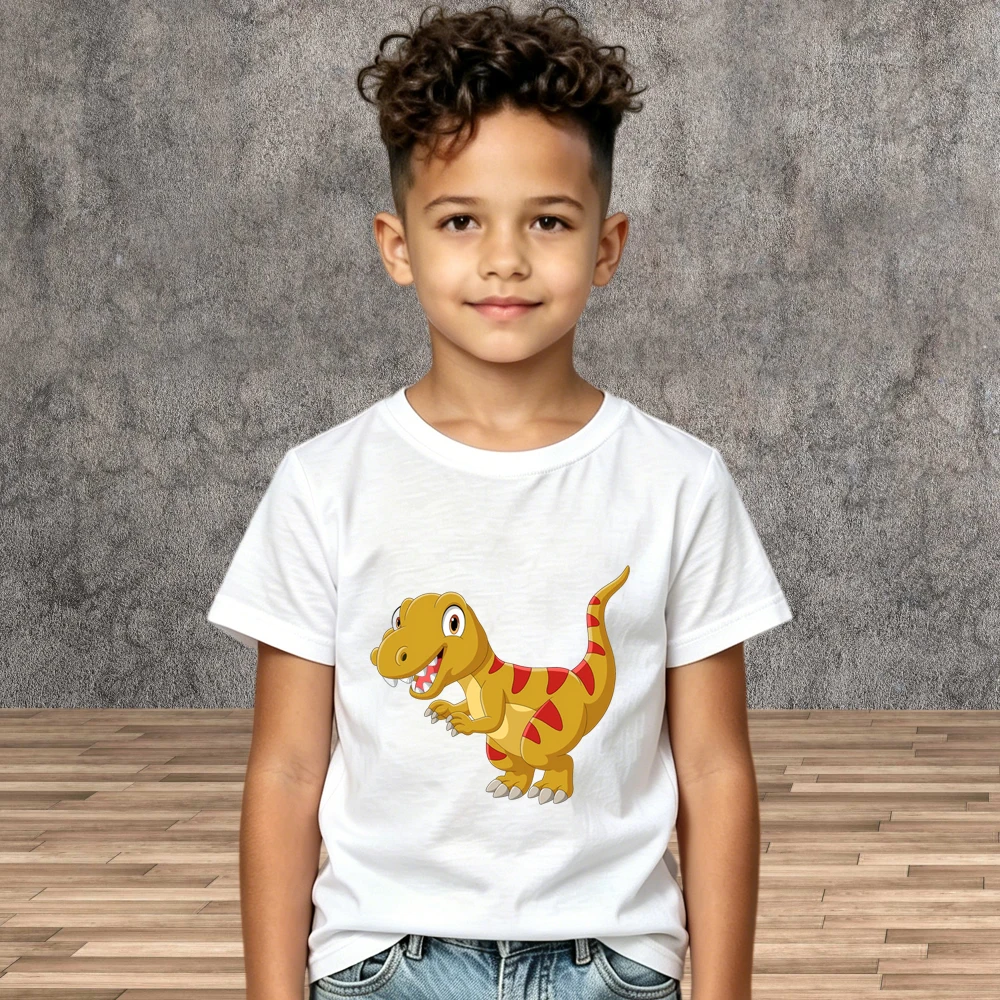 Breathable Cotton Boys Dinosaur Tee Summer Children Casual Cartoon Short Shirts