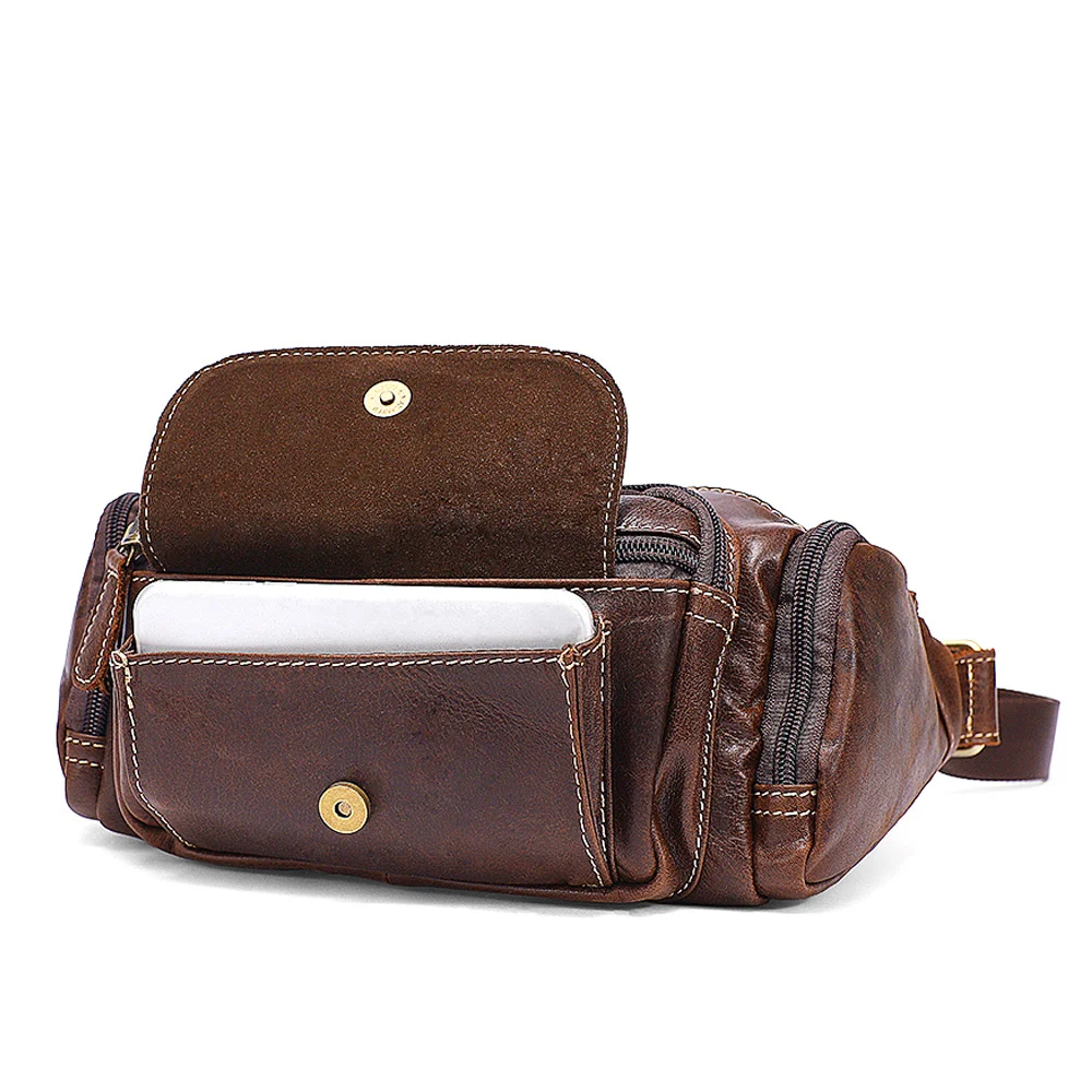 genuine leather Travel Waist Bag Fanny Pack men Leather Belt Waist bags phone pouch small chest messenger for man