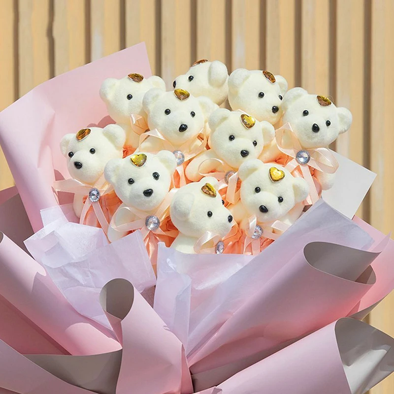 10Pcs 12cm Valentine'S Day Bear Flower Bouquet Cartoon Plush Doll Teddy Bear Bouquets Graduation Birthday Wedding Gifts