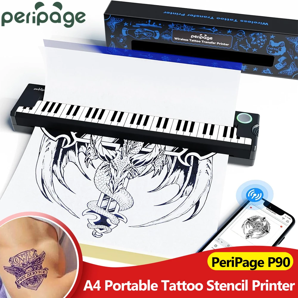 

Беспроводной принтер для тату-трафаретов PeriPage P90-Pino, компактная термопринтерная машина для татуировок без чернил, совместима с телефонами, планшетами и ПК