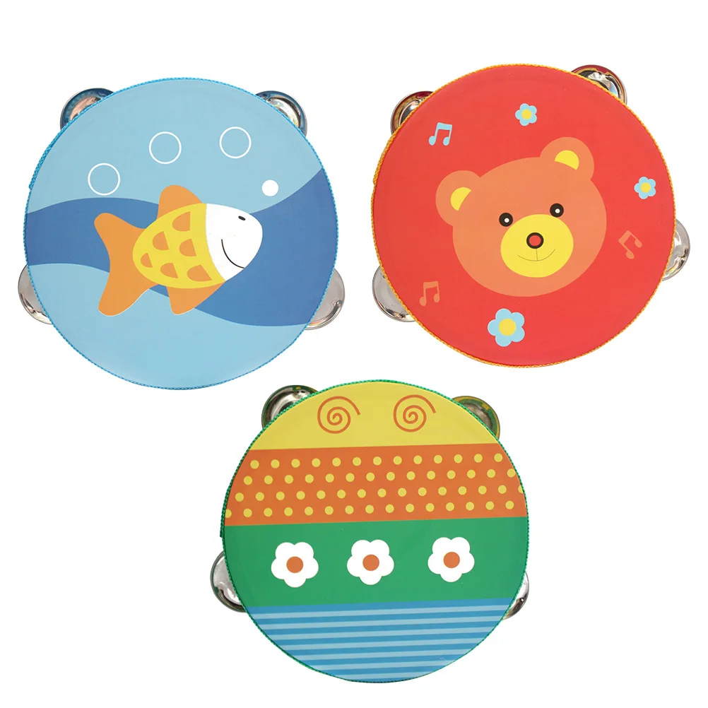 Baby-Handglocke, 10 cm, buntes Cartoon-Muster, sicher, ungiftig, Lebensmittelqualität, Farbtrommel, pädagogisches Kinder-Musikinstrument