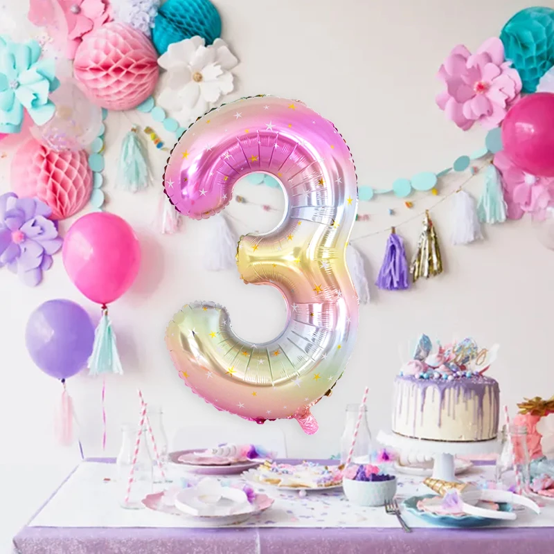 40inch 0-9 Rainbow Gradient Aluminum Film Digital Balloon Age Children Balloon Column Festival Party Decor Supplies Air Balloon