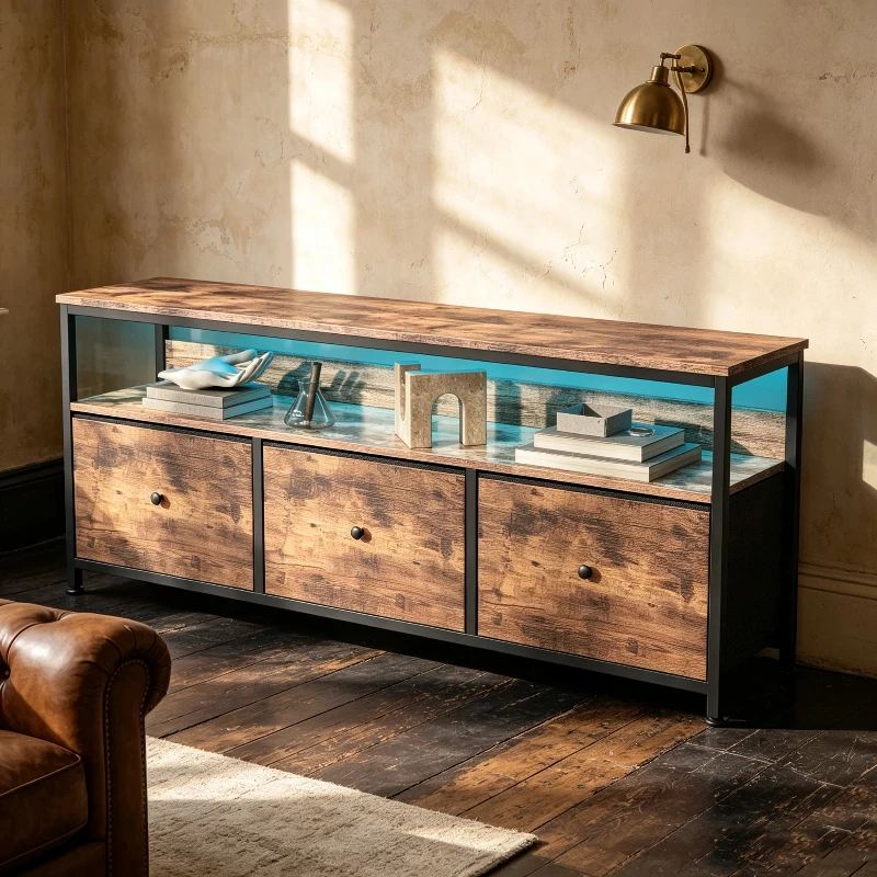 Fangange Tiger Grain TV-meubel, moderne mediakast met lades van patroonstof, entertainmentcenter geschikt voor 55-65 inch tv’s, 108cm/137cm voor de woonkamer.