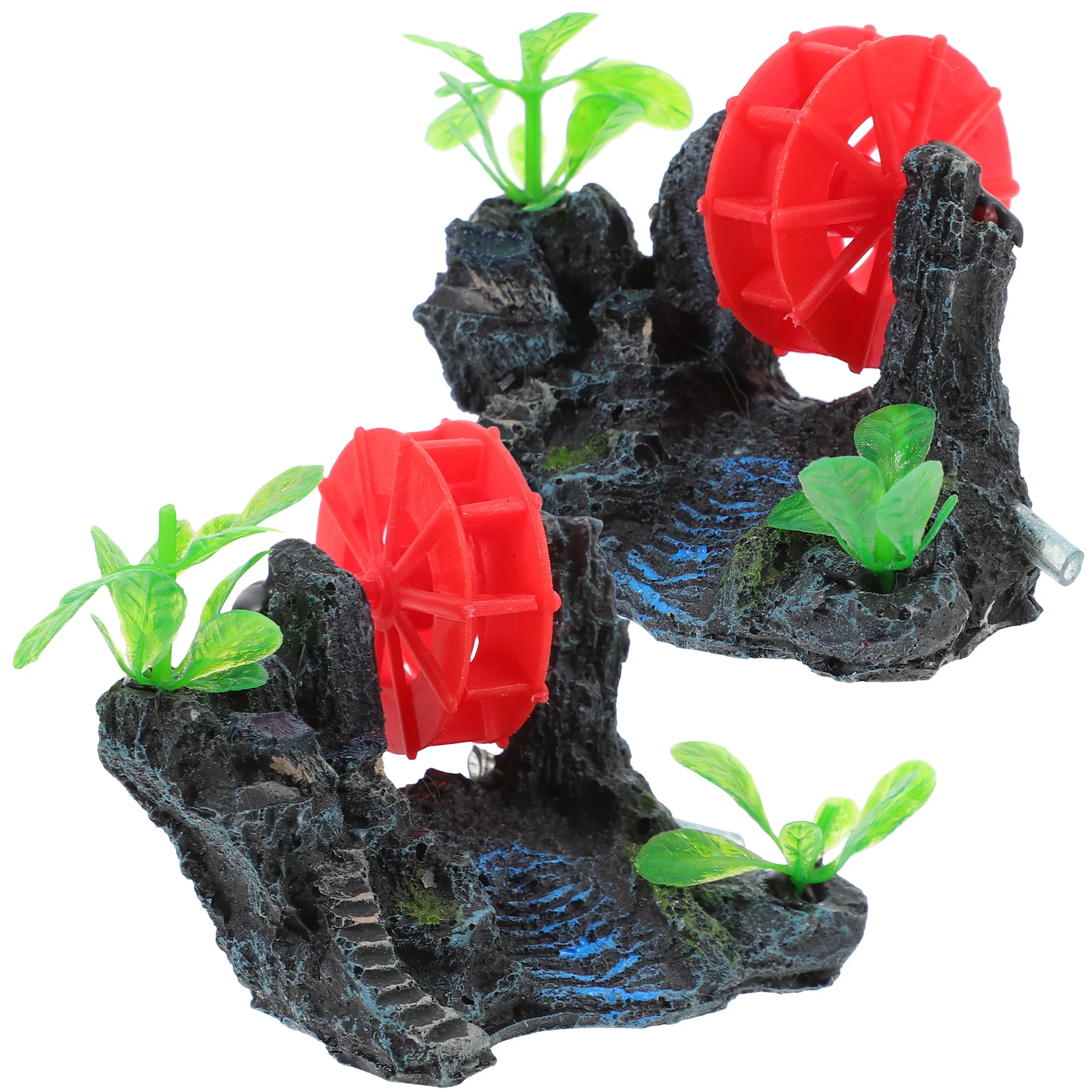 

2 Pcs Artificial Mountain Waterwheel Fish Tank Decorations Aquarium Rockery Resin L scape Accessories Pet Supplies
