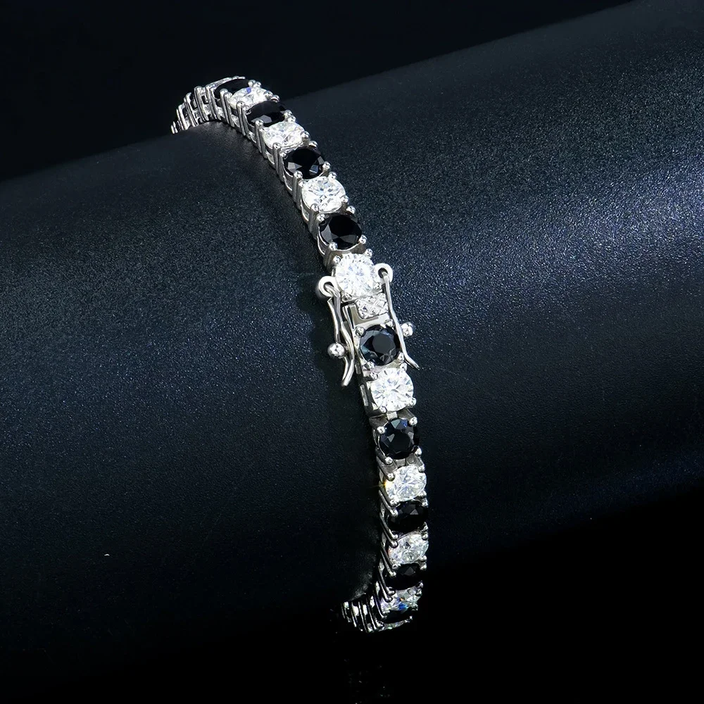 GRA Certified 3/5/6.5mm Black White Moissanite Tennis Bracelet for Men Women 925 Sterling Silver Bracelets Hiphop Party Jewelry