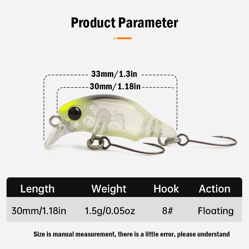Leydun Surface Minnow Fishing Lures 30mm 1.5g Floating Shallow Diving Crankbait Fishing Artificial Swimbaits Tackle Lure