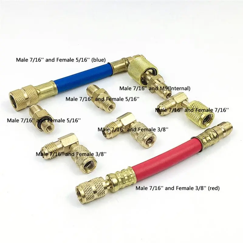 L96A 8Pcs Car Air Conditioner Refrigeration CT-138 Converting Adapter Hose Set Air Condition Filling Kit Adapters