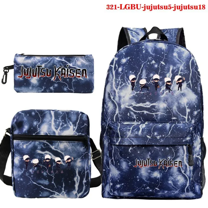 Anime Jujutsu Kaisen Backpack 3pcs Set Boys Girls Bookbag Teens SchoolBag Kids Book Rucksack Gift(Knapsack+shouder Bag+pen Bag)