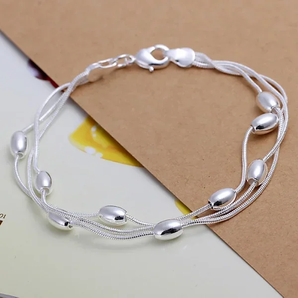 Silver Plated exquisite three-wire beads bracelet fashion charm joker temperament personalized jewelry birthday gift H236