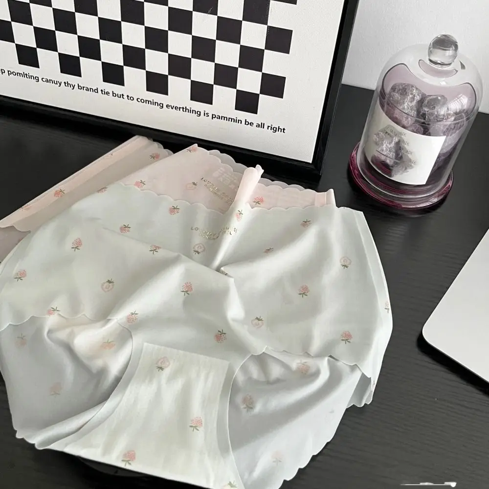 6 قطعة الملابس الداخلية الناعمة الحرير الجليد سراويل القطن المنشعب منتصف الخصر سلس ملخصات النساء رقيقة السروال الحلو الفراولة ملخصات هدية #3