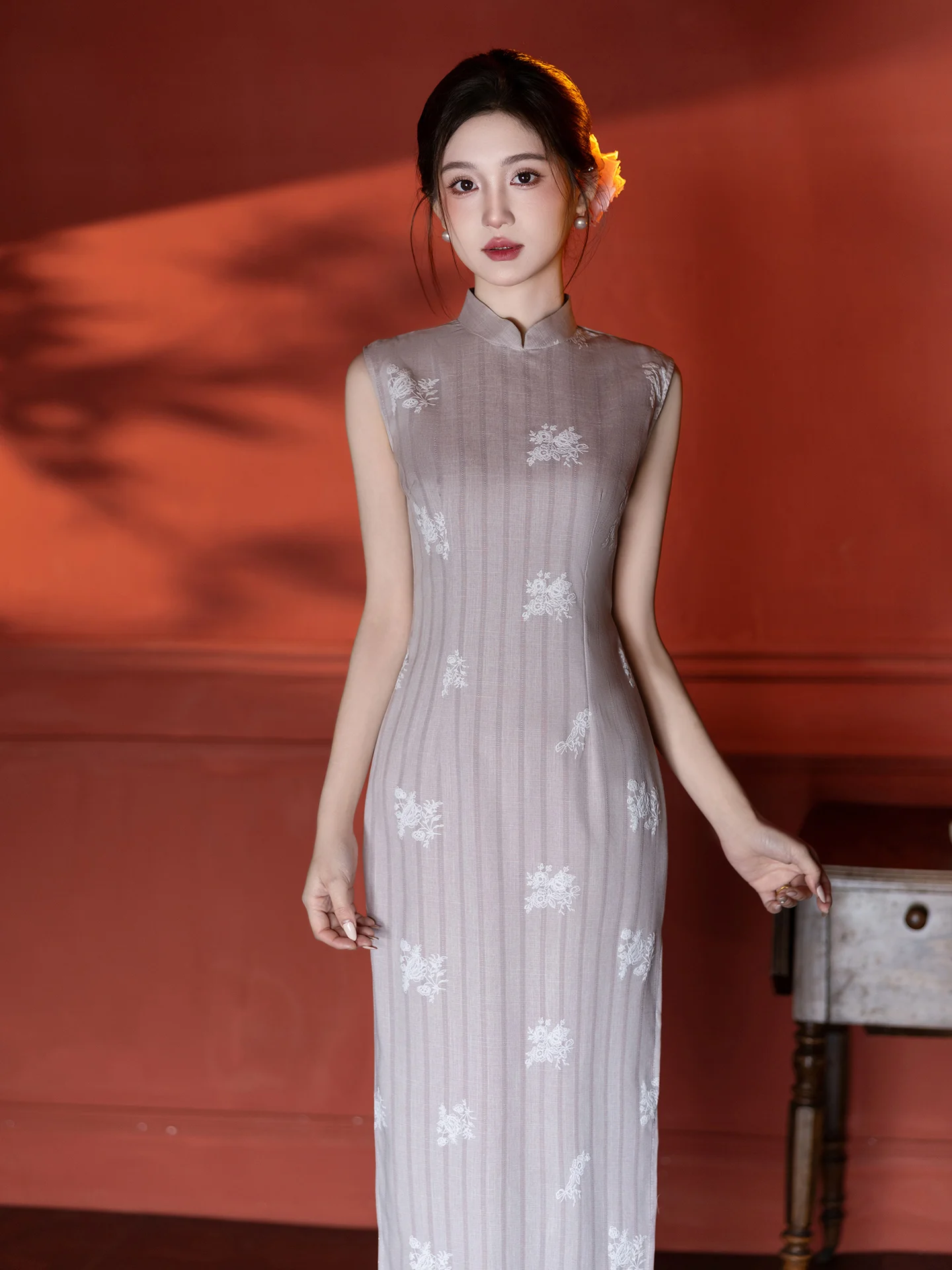 

Ele Young Sle Svel Qipao Dr Striped Bodycon Chinese New Version Daily Wear Comfortable Breathable Long Skirt