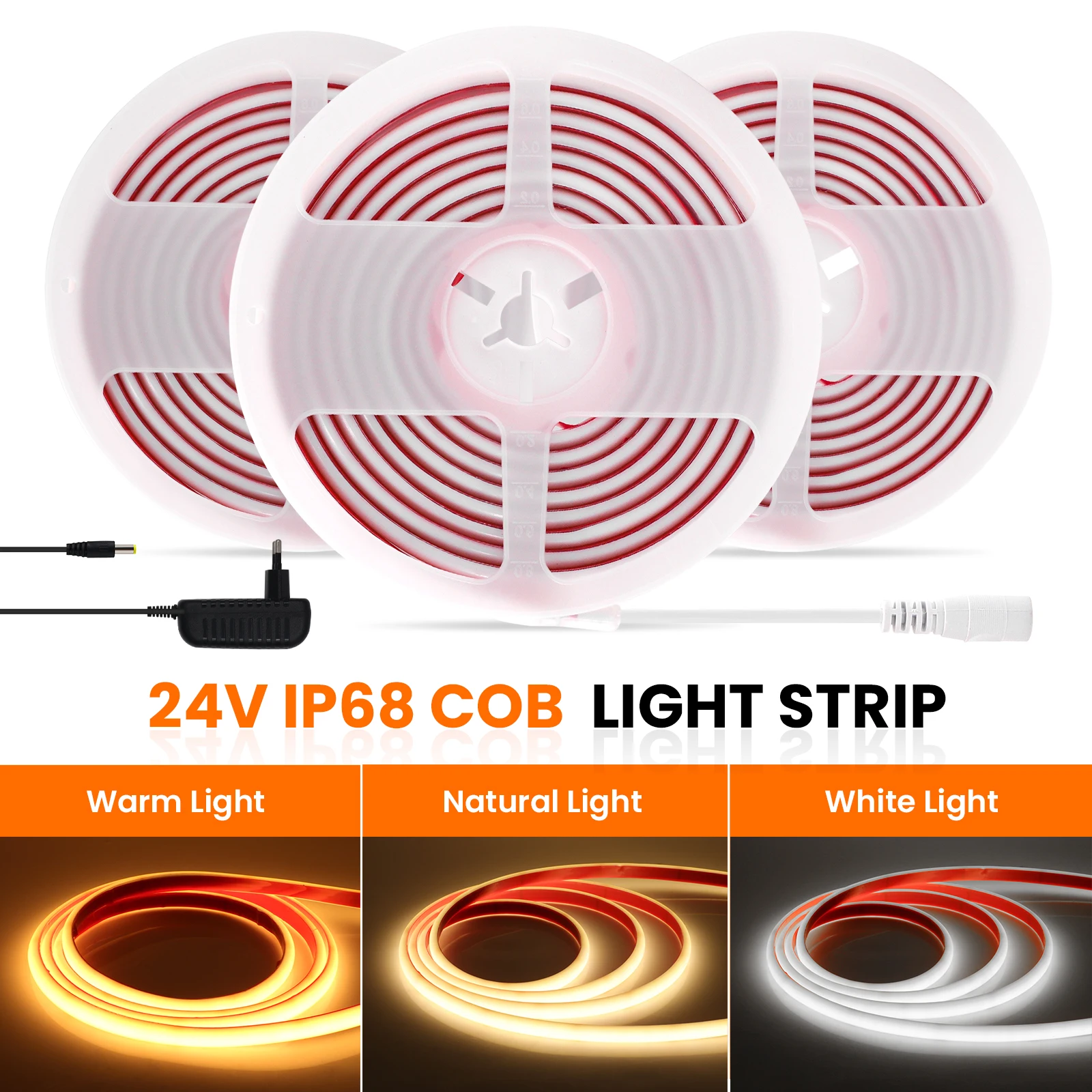 IP68 Waterproof 24V COB Strip 320Leds 3000K 4000K 6000K Home Garden Decor Self Adhesive Tape Flexible Rope LED Light 1M 10M 20M