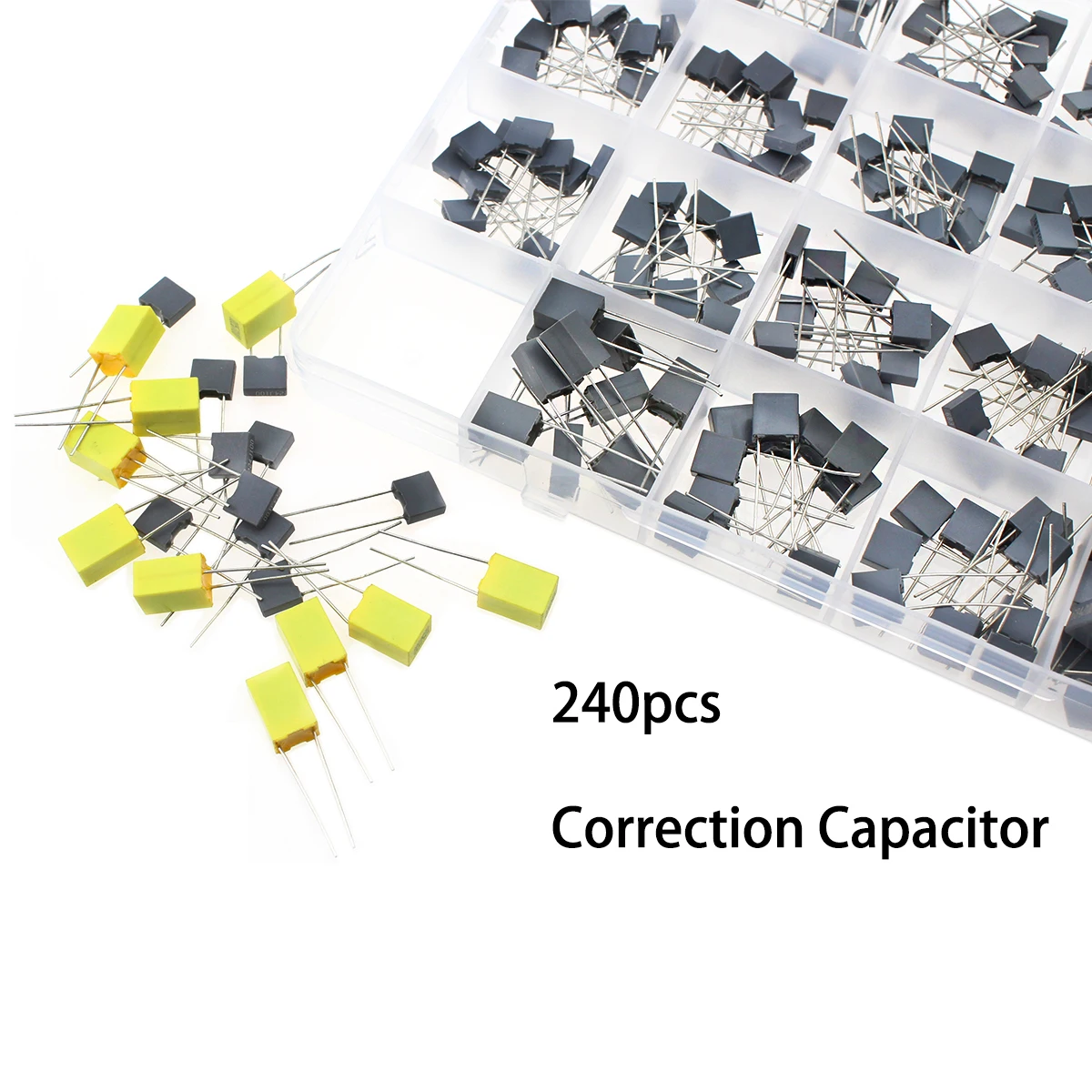 24Values 240pcs Capacitor Assorted Kit 63V-100V Metallized Polyester Correction Capacitors Set 1nF-1uF