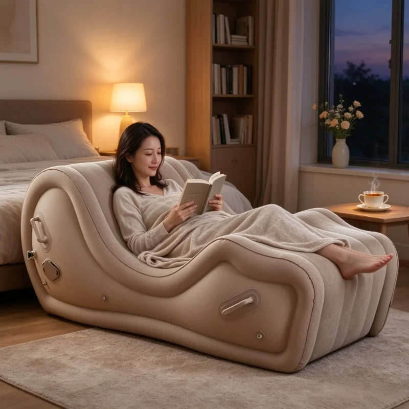 S-Shaped Self Inflating Sofa Lazy Inflatable Lounge Chair| Portable Home Indoor and Outdoor Camping Beach Yoga Leisure Sofa Bed
