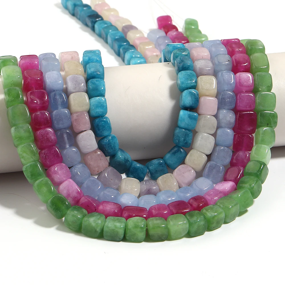 45 Stück 8mm quadratische Aquamarin-, Morganit-, Turmalin-, Peridot-, Apatit-Steinperlen, Naturstein-Abstandsperlen für DIY-Schmuckherstellung – Detail 5