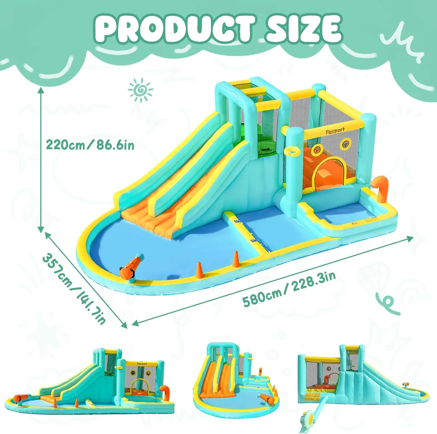 Double Slide Inflatable Water Park Bouncy Castle with Splash Pool, Water Guns, and Blower for Kids - Indoor & Outdoor Backyard Fun view 4