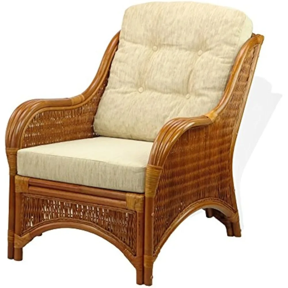 

Lounge Jam Arm Chair ECO Natural Handmade Rattan Wicker with Cream Cushions Cognac (Light Brown)