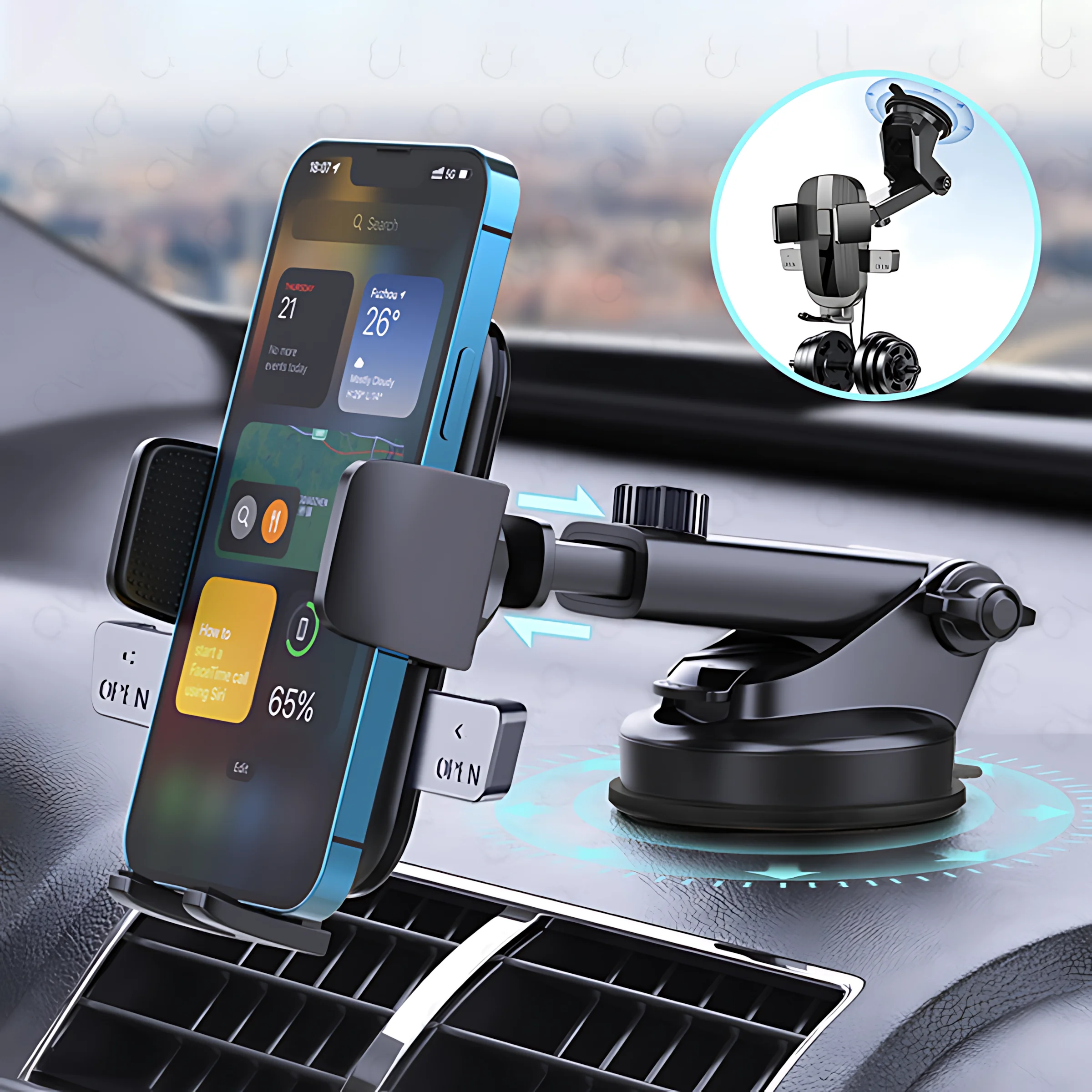 Sucker Adjustable Car Phone Holder For iPhone 16 15 14 Pro Max Cases Xiaomi Samsung S24 Google GPS Mount Phone Stand Accessories