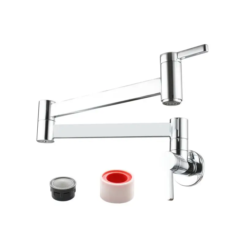 

Foldable Wall-Mounted Faucet with Double Handles for Cold Water Kitchen Use, Chrome Finish
