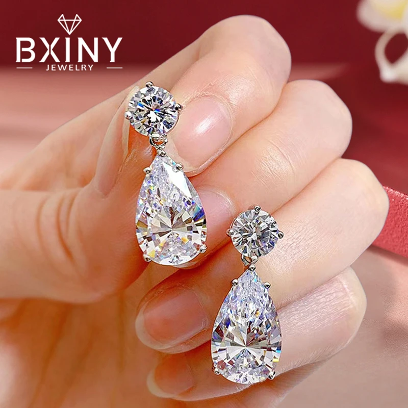 BXINY 19Carat All Moissanite Water Drop Earrings S925 Silver Pear Cut Diamond for Women Wedding Bride Gift Jewelry GRA Certified