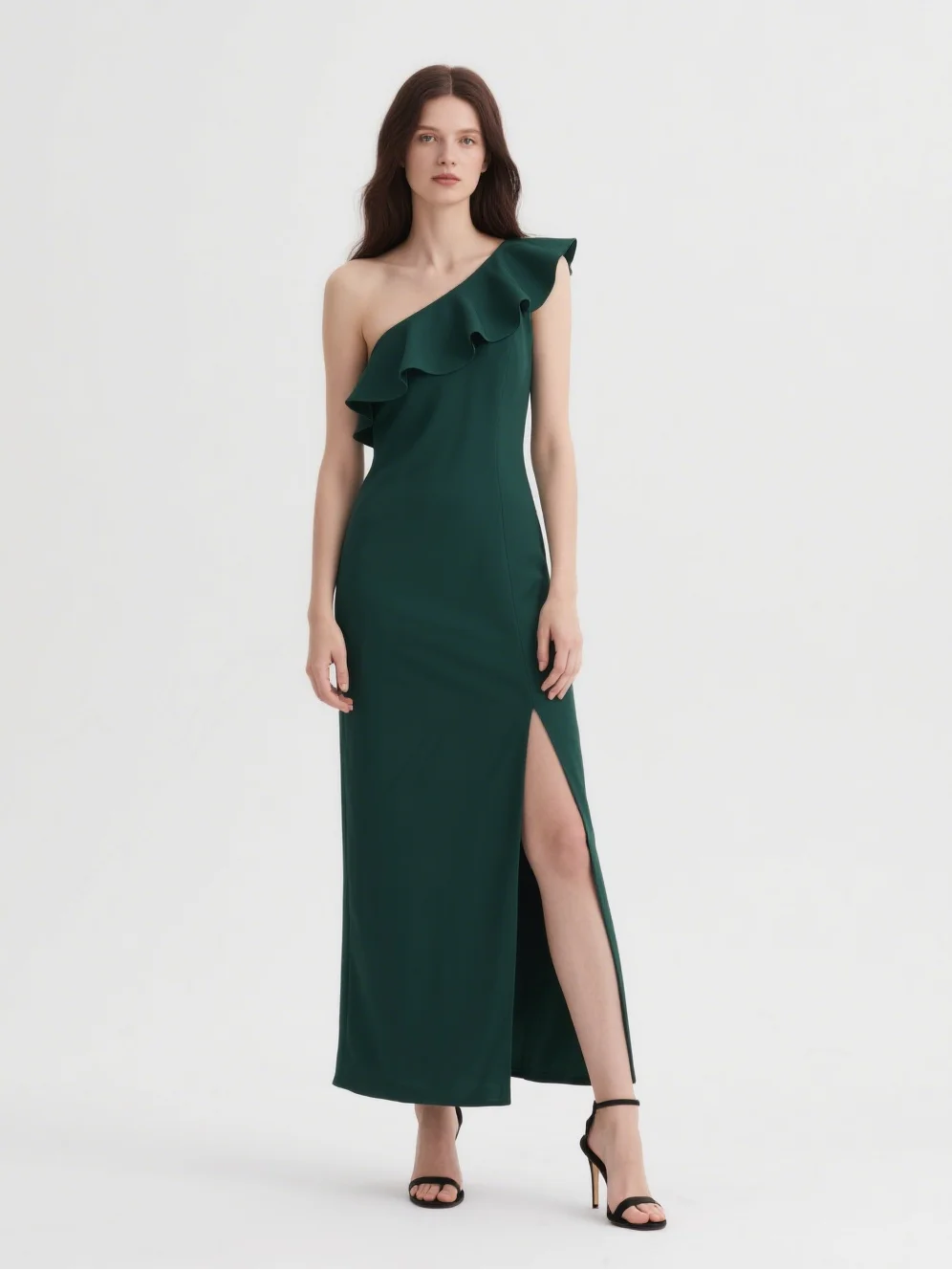 

Fashionable Elegant Sheath Evening Gown One Shoulder Sleeveless High Split Ankle Length Stretch Fabric Gown 2025 free customized