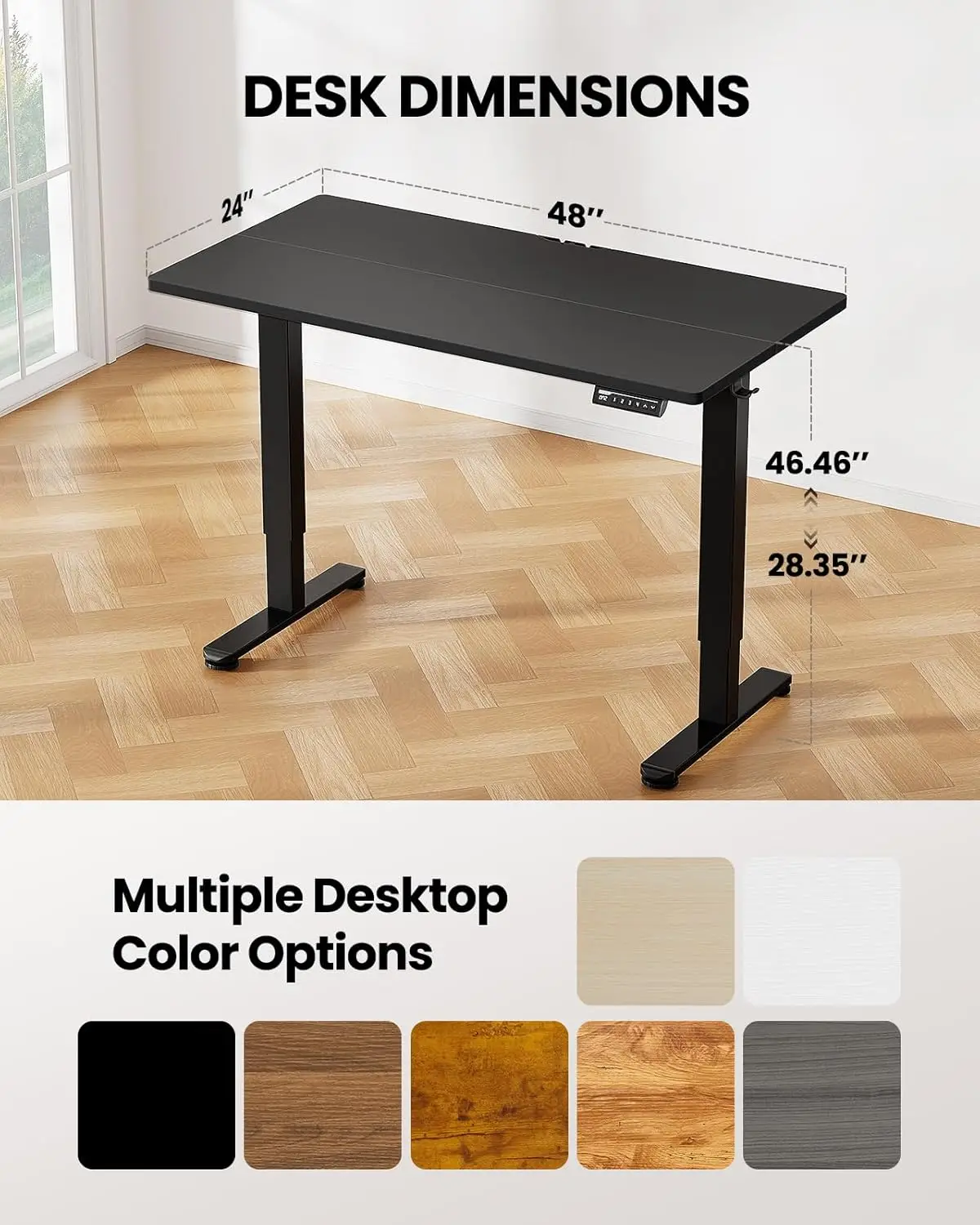 Mesa elétrica de pé, 48 x 24 polegadas Sit Stand up Desk, Memory Computer Home Office Desk (preto)